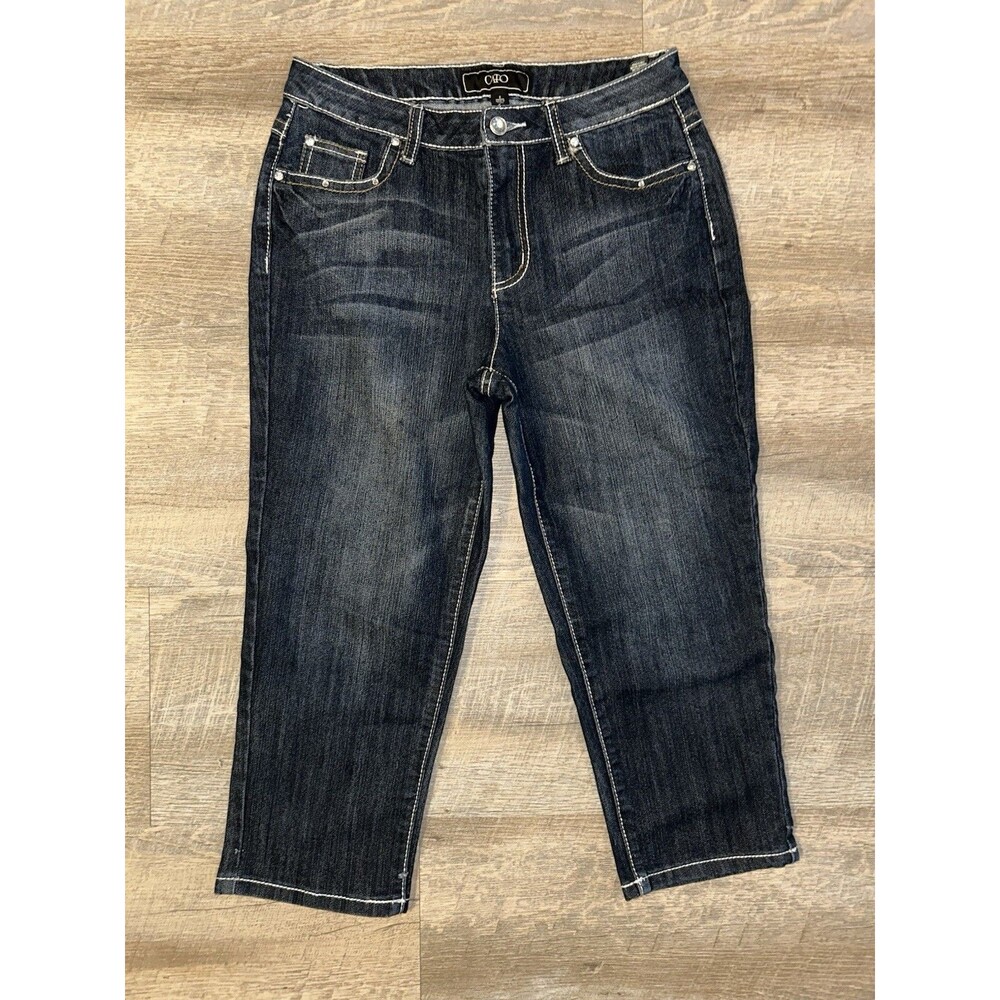 Cato Womens Embellished Bling Pocket Capri Jeans Dark Wash Stretch Cropped S 6